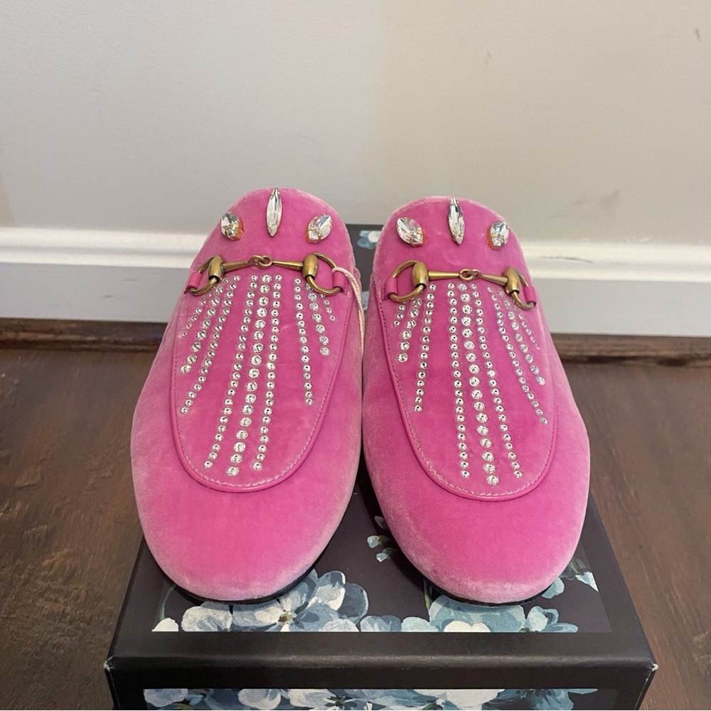 Gucci Princetown Embellished Velvet Mule Pink size 38 - Picture 3 of 11